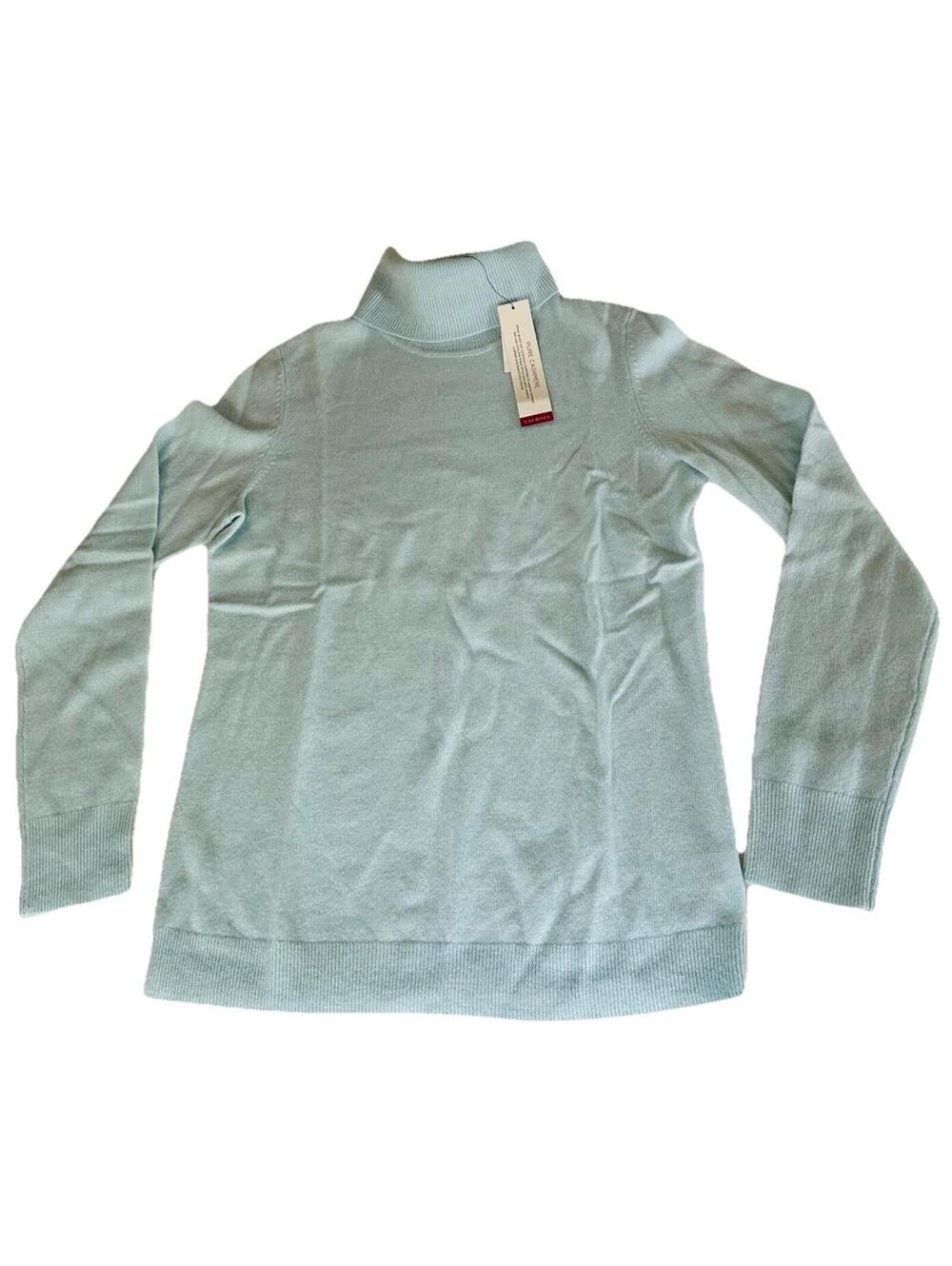 Talbots Petites 100% Cashmere Sweater Turtleneck Light Sky Blue Small NWT